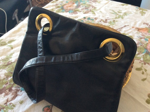 Vintage 1960's Black Leather Margolm Handbag - image 1