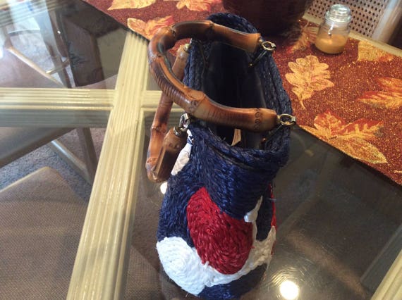 Walborg Red, White, and Blue Raffia Patterned Han… - image 3