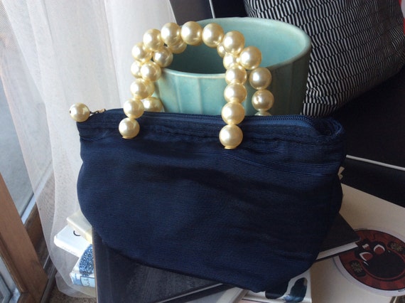 Vintage 1970's Navy Blue Fabric Girasole Handbag - image 5