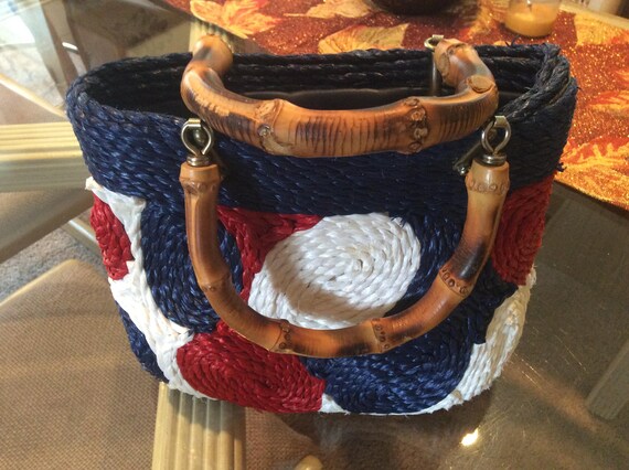 Walborg Red, White, and Blue Raffia Patterned Han… - image 2