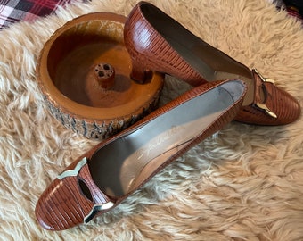 Beautiful brown embossed leather pumps from Dayton’s Oval Room.