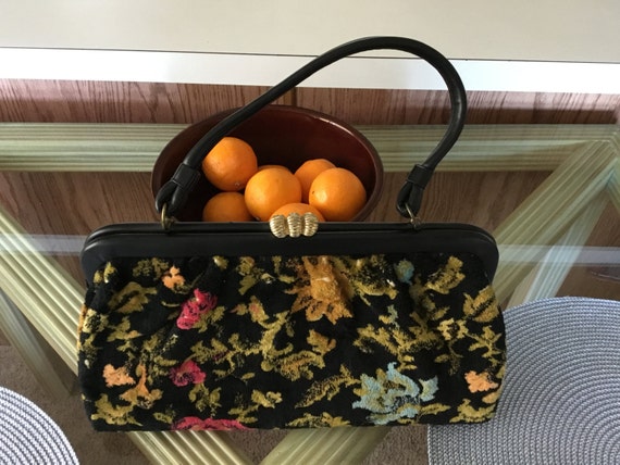Retro Floral Coin Purse Blue Pink Black Brown