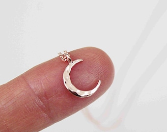 Rose gold Hammered Crescent Moon Necklace