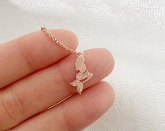 Mermaid Charm Necklace, Birthday Gift, Gift for Her, Daily Necklace, Rose Gold, Silver