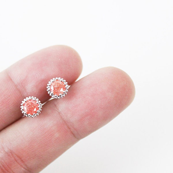 Tiny Peach Color Opal Stone Earrings Bridesmaid Earrings Bridesmaid Gift Dainty Earrings Simple and Modern Earrings