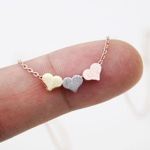 Tiny Three Heart Necklace • Dainty Triple Heart Pendant • Minimalist Gold Necklace • Gift for Her • Everyday Layering Jewelry