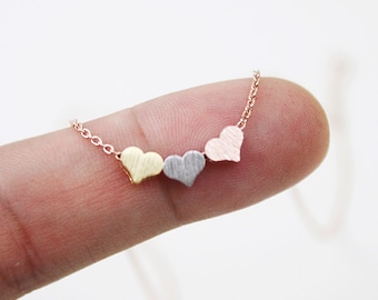 Dainty Triple Heart Necklace: Gold, Rose Gold, or Silver Plated