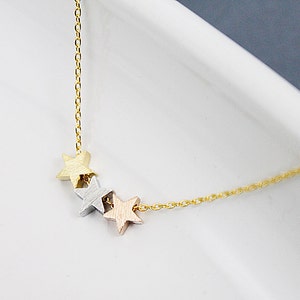 Three Star Necklace – Gold, Silver, Rose Gold Star Charm – Dainty Triple Star Pendant, Minimalist Celestial Jewelry Gift for Her
