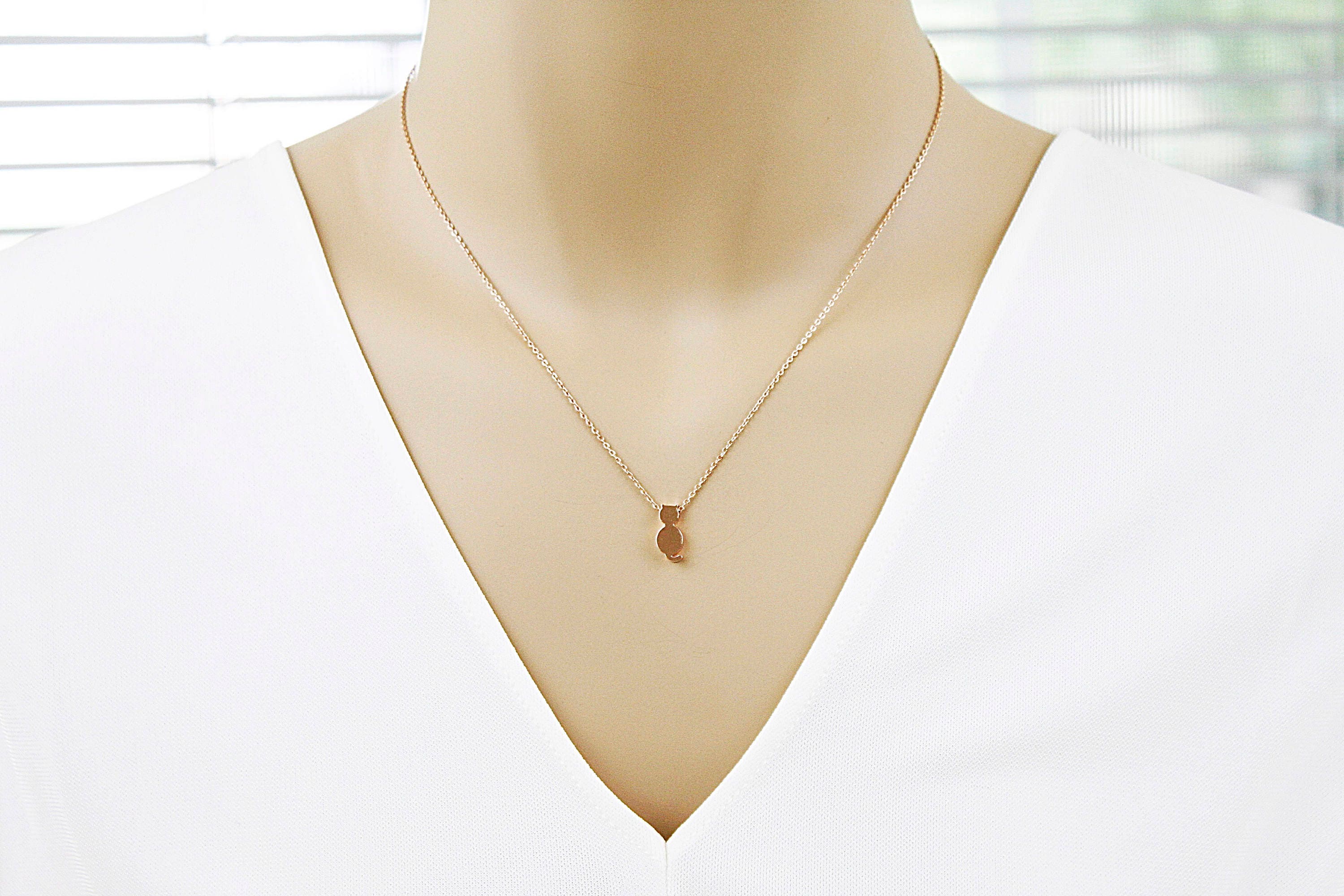 Rose Gold Cat Charm Necklace Dainty and Simple Cat Necklace Etsy