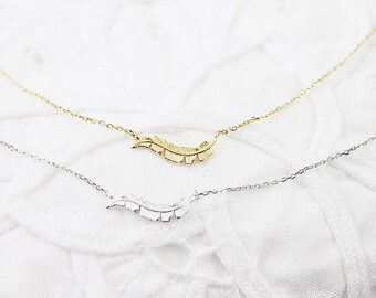 Tiny Sideways Feather Charm Necklace Bridesmaid Gift Bridesmaid Necklace Birthday Gift Dainty and Delicate Everyday Jewelry