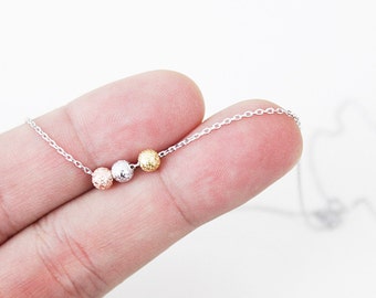 Tiny Gold / Silver / Rose Gold 3 Balls Pendant Necklace Bridesmaid Necklace Bridesmaid Gift Birthday Gift Dainty and Delicate Necklace