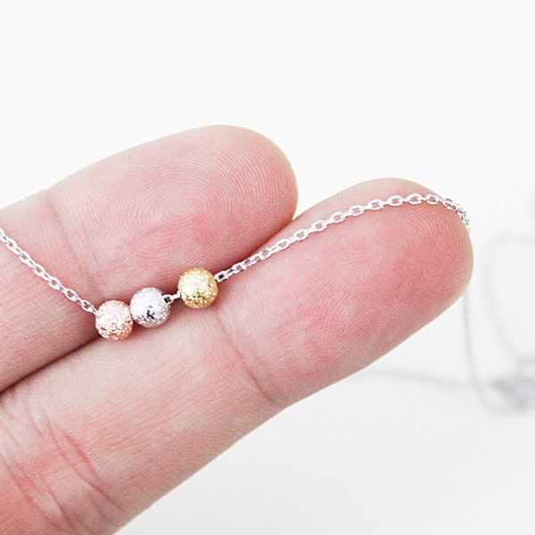 Tiny Gold / Silver / Rose Gold 3 Balls Pendant Necklace Bridesmaid Necklace Bridesmaid Gift Birthday Gift Dainty and Delicate Necklace