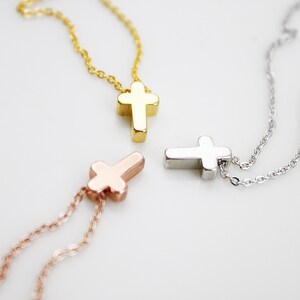 Tiny Cross Charm Necklace – Gold, Silver, Rose Gold Plated | Dainty Christian Jewelry | Minimalist Faith Pendant Gift for Women