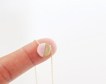 Gold Framed Pink Marble Stone Necklace  Bridesmaid Gift Bridesmaid Necklace