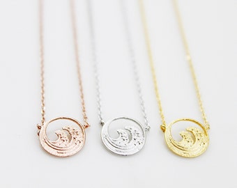 Wave Necklace Wave Charm in Circle Necklace Bridesmaid Gift Bridesmaid Necklace