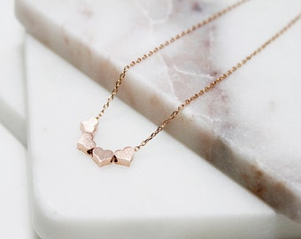 Rose Gold Tiny Hearts Necklace Rose Gold Hearts Charm Necklace . Bridesmaid Necklace Bridesmaid Gift Dainty and Delicate Necklace