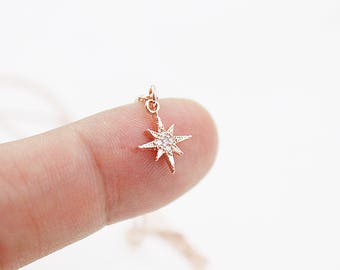 Tiny North Star with Sparkling Cubic Necklace  CZ Necklace Bridesmaid Necklace Dainty and Delicate Necklace