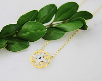 North Star in Circle Necklace Circle Charm Necklace Bridesmaid Gift Bridesmaid Necklace Gifts for Friends