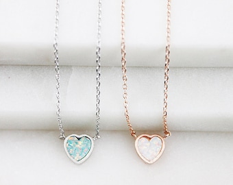 Opal Stone Heart Necklace Tiny Heart Necklace Bridesmaid Gift Bridesmaid Necklace