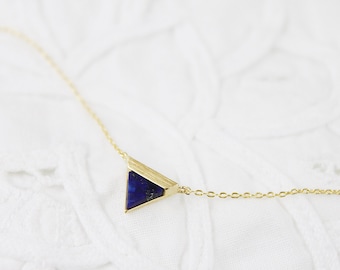 Gold Framed Blue Marble Stone Triangle Pendant Necklace Bridesmaid Gift Bridesmaid Necklace Simple and Modern Necklace