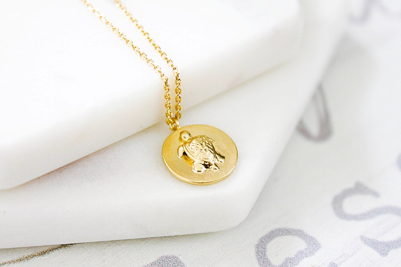Gold Tiny Turtle in Circle Charm Necklace Turtle Pendant Necklace Bridesmaid Necklace Bridesmaid Gift Gifts for Friends image 5