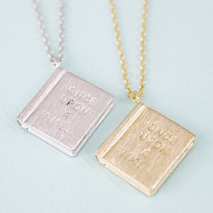 Gold / Silver Book Pendant with once upon a time initial Necklace. Simple and Modern Necklace.Birthday Gift image 5