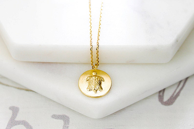 Gold Tiny Turtle in Circle Charm Necklace Turtle Pendant Necklace Bridesmaid Necklace Bridesmaid Gift Gifts for Friends image 4