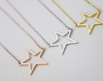 Star Necklace Open Star Necklace Dainty Star Charm Necklace Birthday Gift