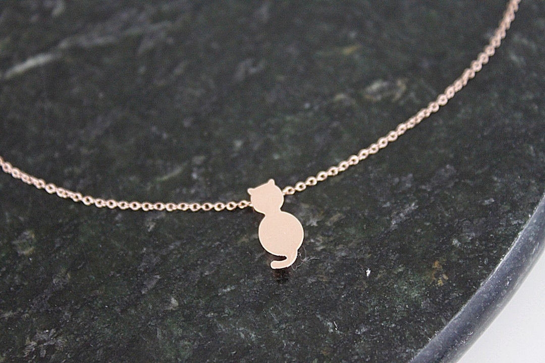 Rose Gold Cat Charm Necklace Dainty and Simple Cat Necklace Etsy