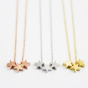 Three Star Necklace – Gold, Silver, Rose Gold Star Charm – Dainty Triple Star Pendant, Minimalist Celestial Jewelry Gift for Her