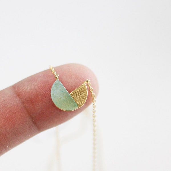 Gold Framed Mint Green Marble Stone Pendant Necklace Bridesmaid Gift Bridesmaid Necklace Simple and Modern Necklace