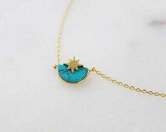 Turquoise Marble Stone Necklace Bridesmaid Gift Bridesmaid Necklace Tiny Charm Necklace