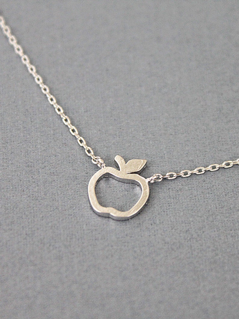 Tiny Open Apple Charm Necklace Tiny Charm Necklace Bridesmaid Gift . Birthday Gift image 3