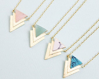 Chevron Necklace Gold Framed Marble Stone Chevron Triangle Pendant Necklace Bridesmaid Gift Bridesmaid Necklace Simple and Modern Necklace