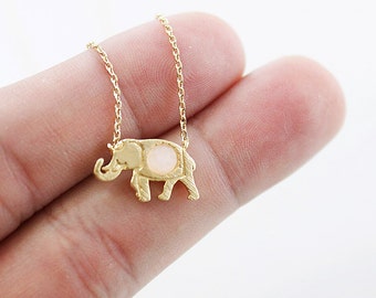 Gold Elephant with Pink Stone Pendant Necklace Bridesmaid Gift Bridesmaid Necklace Dainty and Delicate Necklace