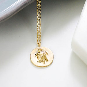 Gold Tiny Turtle in Circle Charm Necklace Turtle Pendant Necklace Bridesmaid Necklace Bridesmaid Gift Gifts for Friends image 7