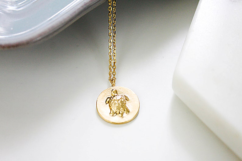 Gold Tiny Turtle in Circle Charm Necklace Turtle Pendant Necklace Bridesmaid Necklace Bridesmaid Gift Gifts for Friends image 7