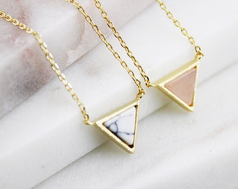 Gold Framed White Marble, Pink Marble triangle Pendant Necklace Bridesmaid Gift Bridesmaid Necklace Dainty and Modern Necklace Birthday Gift