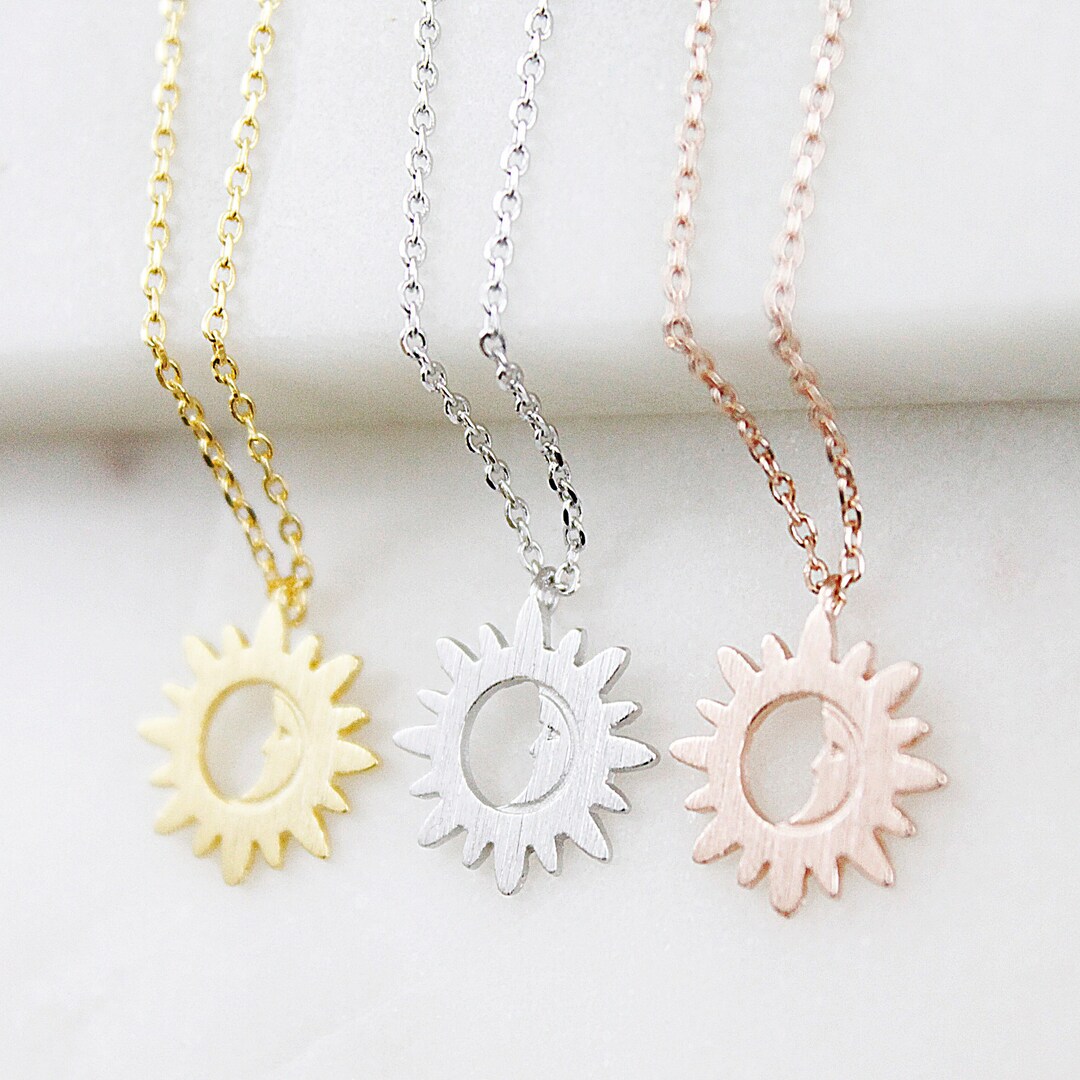 Sun and Moon Necklace Tiny Charm Necklace Bridesmaid Necklace - Etsy