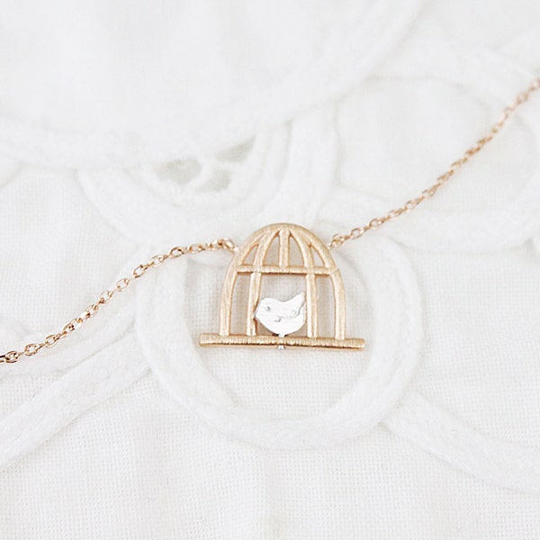 Birdcage Charm Necklace Rose Gold Birdcage Pendant Necklace Dainty and Delicate Everyday Necklace