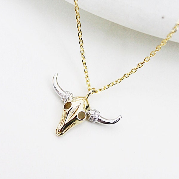 Ox Charm in Gold and Silver Necklace, Delicate and Stylish Necklace, Birthday Gift Gift for Friends