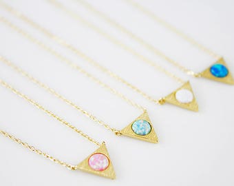 Gold Framed Triangle Opal Stone Necklace Bridesmaid Gift Bridesmaid Necklace Birthday Gift