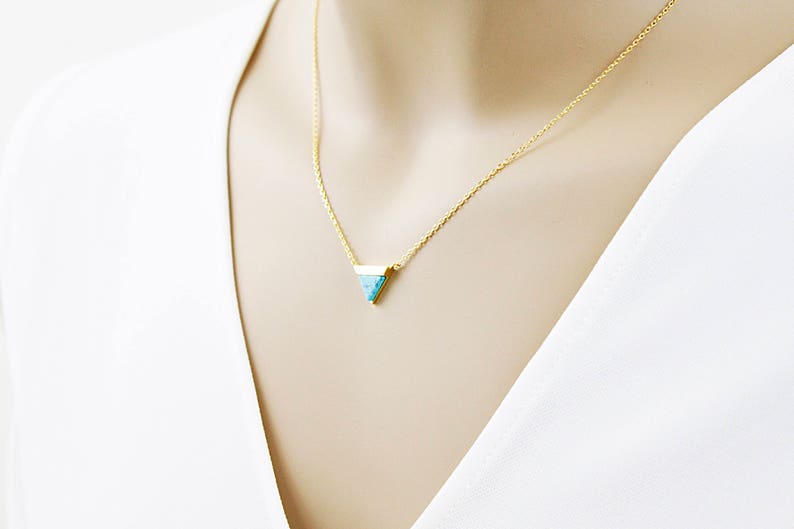 Gold Framed Turquoise Stone Triangle Pendant Necklace - Etsy