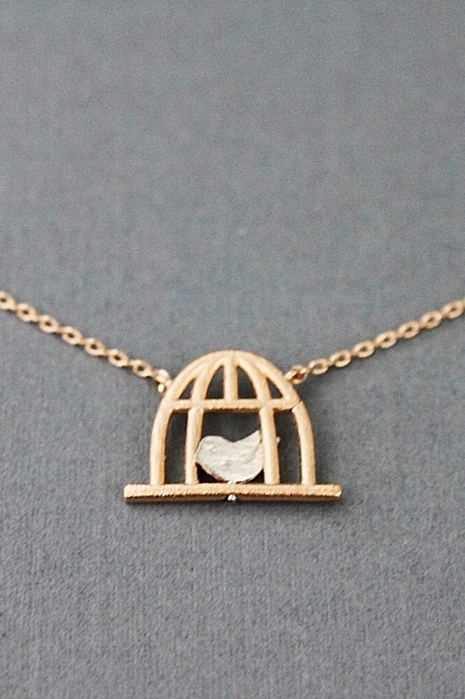 Birdcage Charm Necklace Rose Gold Birdcage Pendant Necklace Etsy
