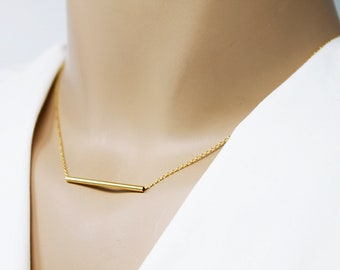 Gold / Silver Thin Bar Necklace . Dainty Gold Tube Bar Necklace Simple and Modern Necklace Bridesmaid Gift