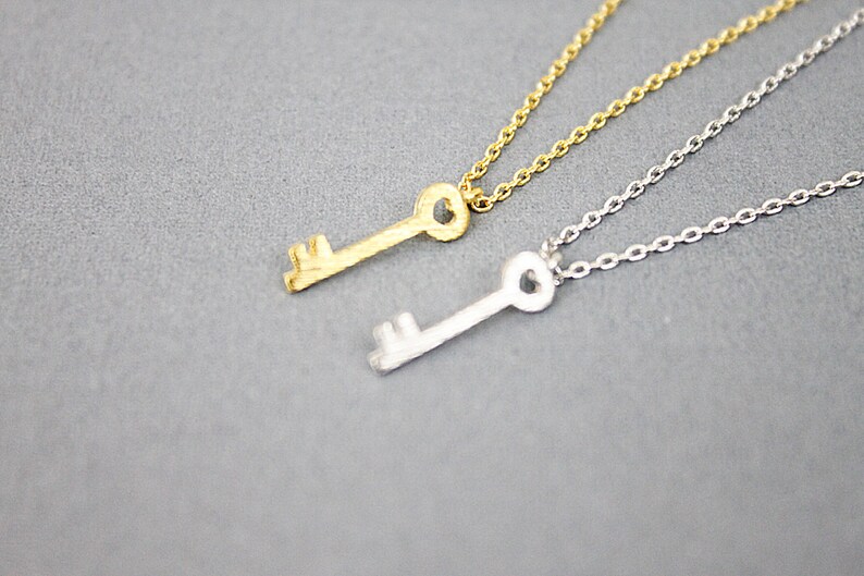 Gold /Silver Tiny Key Charm Necklace . Dainty and Simple Etsy