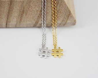 Tiny Gold Hashtag Pendant Necklace. Dainty Hashtag Necklace. Simple and Modern Necklace.