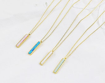 Opal Stone Bar Necklace, Dainty Bar Necklace Layered Necklace, Bridesmaid Gift Bridesmaid Necklace