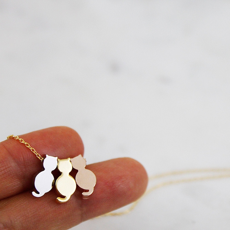 3 Cats Necklace Cat Charm Necklace Cat Charm Necklace Dainty Etsy