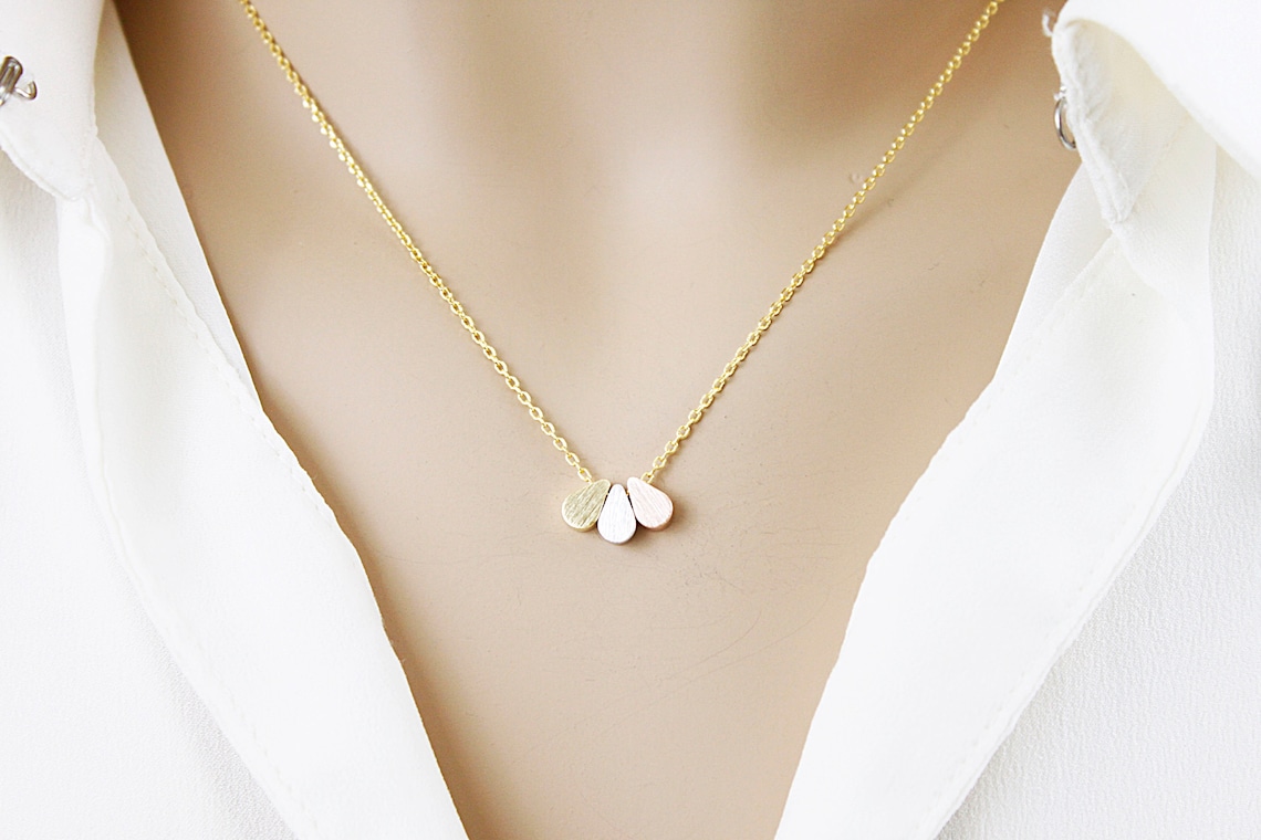 Silver gold and rose gold necklace Clearance